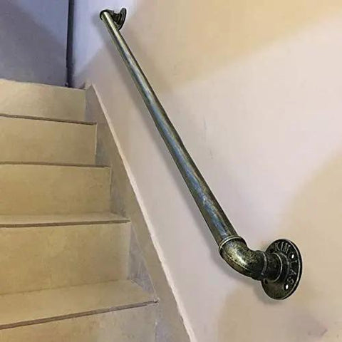 Heavy Duty Badass Wrought Iron Pipe Stair Handrail For Indoor Outdoor Use Rock Solid Wall Mount Banister along beige staircase