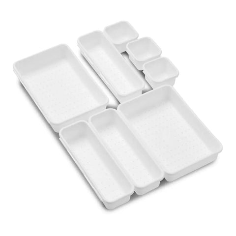 8 Piece Interlocking Bin Pack Drawer Organizer For Office, Kitchen, Tools And Bathroom Junk Drawer Essentials, Modular Storage System