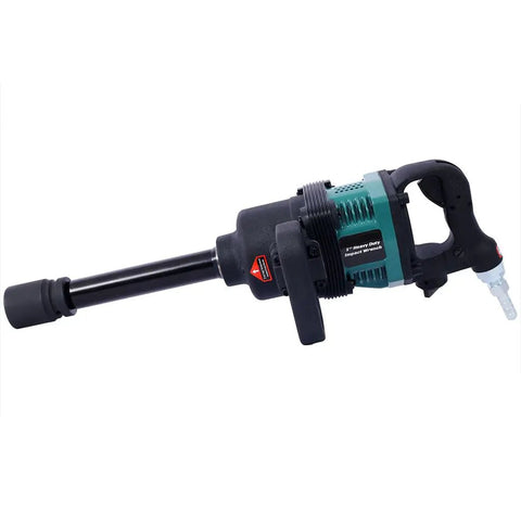 Badass 1 Inch Pneumatic Impact Wrench 1900 Ft Lbs Max Torque 4000 Rpm Free Speed side view with socket attachment.