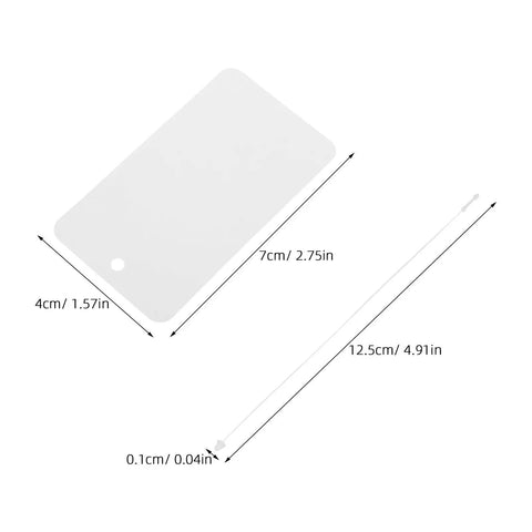 Blank White PVC Hanging Tags With Lanyard Waterproof 100 Pcs Jewelry Display Labels dimensions and lanyard shown