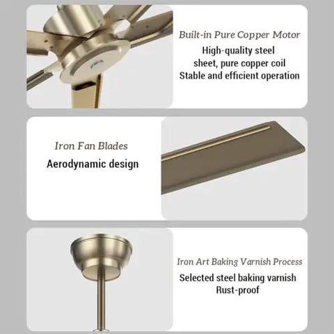 5-Speed Industrial Ceiling Fan With Remote And 110cm Black Blades For Kickin Airflow In Living Room Or Kitchen showing pure copper motor and aerodynamic iron blades.