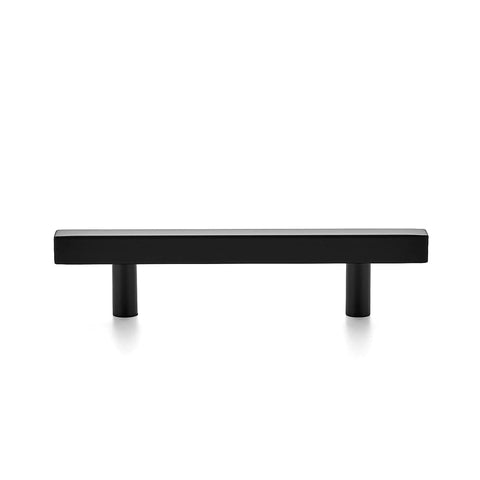 Matte Black 6 Inch Cabinet Pulls Set of 10, Square Stainless Steel Kitchen Drawer Handles, front view showing design