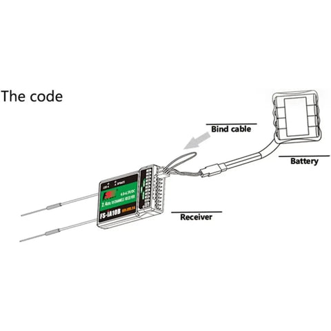 Illustration of a Beefed-Up 10 Channel 2.4GHz RC Receiver With iBus PPM Dual Antenna connected to battery