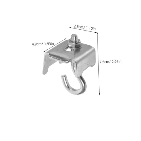 Killer Grip Six Piece Heavy Duty Girder Clamp Hooks For Beam Storage Versatile Shelving Brackets For Warehouse Organization Beefy Steel Hardware Built Like A Tank, dimensions depicted, steel construction.