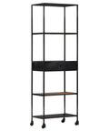 Rough Mango Wood Bookcase With Iron Accents Dope Industrial Style Four Shelf Cabinet With Drawer Tall 70.9 Inch Storage Shelf
