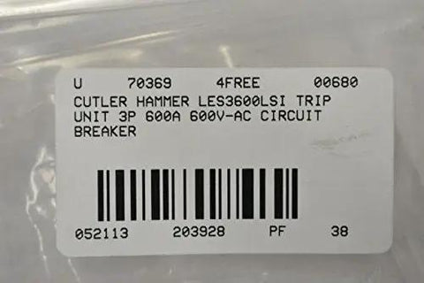 Label for Heavy Hitter 600 Amp Circuit Breaker Trip Unit With 3 Pole Layout And 600 Volt Ac Specs showing model and specifications.