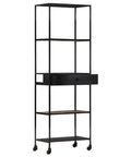 Rough Mango Wood And Iron Four Shelf Bookcase With Drawer Tall 70.9 Inch Industrial Farmhouse Style with Stable Black Iron Frame