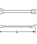 Diagram showing dimensions of 12 Piece Metric Reversible Ratcheting Wrench Set That Feels Solid In Hand Built Tough With High Polish Finish