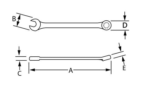 Diagram showing dimensions of 12 Piece Metric Reversible Ratcheting Wrench Set That Feels Solid In Hand Built Tough With High Polish Finish