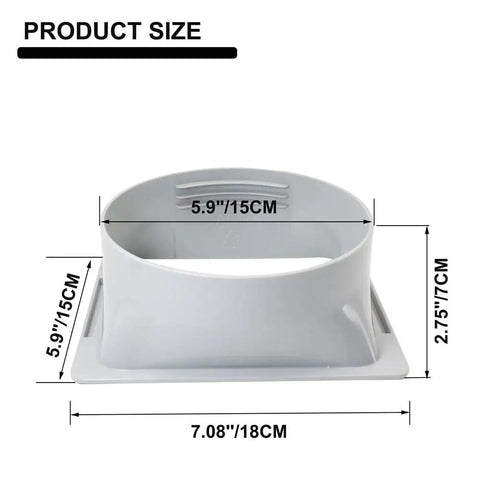 Portable AC Exhaust Hose Coupler Window Adapter 5.9 Inch AC Connector showing dimensions and size for square exhaust port.