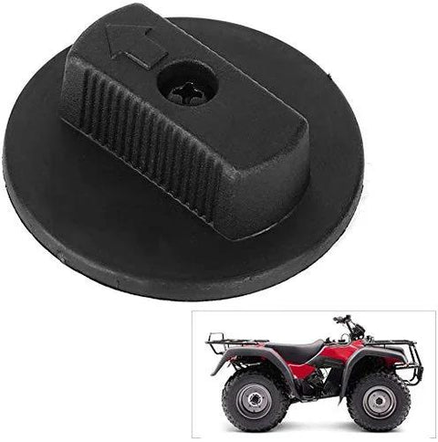 Fuel valve shut-off knob, black plastic with round base; powersports component (close-up)