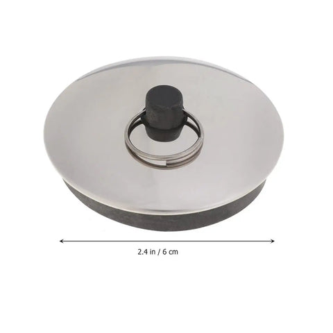 2pcs Rubber Bathtub Drain Stopper for Kitchen and Laundry Use, silver round stopper, 2.4 in diameter, with pull ring for easy removal.