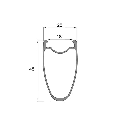 Cross-section diagram of Killer Lightweight Carbon Wheelset 700c Disc Brakes Road Bike Wheels Clincher Tubeless Ready 45mm Deep Section.