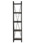 Front view of Dope 5 Tier Black Bookcase With Solid Mango Wood Shelves And Powder Coated Steel Frame Industrial Style Storage Rack For Books And Decor 15.7 By 11.8 By 70.9 Inches