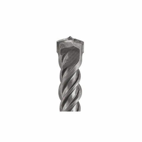 Close-up of a bit from the 25 Piece SDS-Plus Bulldog Rotary Hammer Bit Set 3/8 Inch By 12 Inch showing two cutter head and four-flute design.