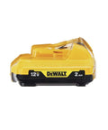 Xtreme 12V Drill Driver Kit With Three Eighths Inch Chuck, yellow 12V battery pack side view, designed for quick home projects.