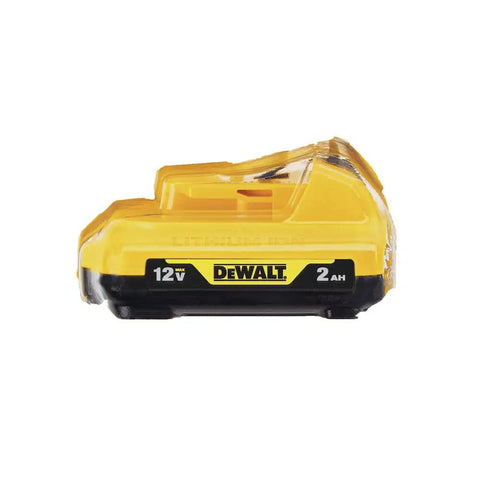 Xtreme 12V Drill Driver Kit With Three Eighths Inch Chuck, yellow 12V battery pack side view, designed for quick home projects.