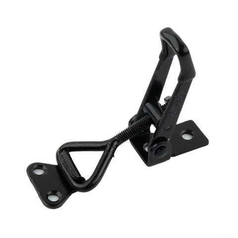 Heavy Duty Adjustable Toggle Latch Clamp With 220lbs Holding Power For Tool Boxes Cabinets And Quick Release Storage Cases Made From Black Steel close-up