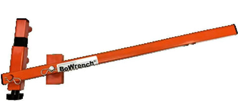 BW90 11 Universal Bowrench Deck Tool with orange adjustable gripper for one-person deck board straightening and wider joists