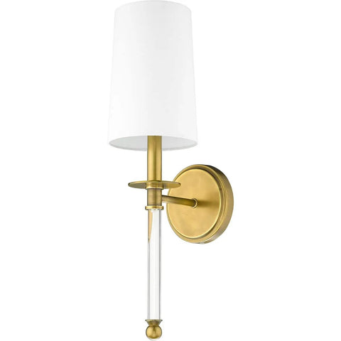 One Light Wall Sconce 808-1S-RB-WH Brass Finish, Dope Transitional Coastal Style with Sleek Linear Silhouette in white shade