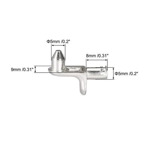 Rock Solid 5Mm Shelf Support Pins With Steel Cabinet Bracket Pegs Heavy Duty Furniture Shelf Brackets For Bookcases And Kitchens Silver Tone 80 Pack No Hassle Anti Wobble Design showing a silver 5mm peg with dimensions.