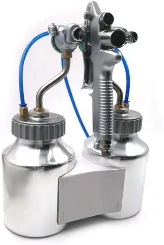 Heavy Duty Double Nozzle Paint Spray Gun With 1200 Rpm Pneumatic Feed And 1.3 Mm Tips, dual nozzle design, stainless steel, ideal for furniture and auto projects.