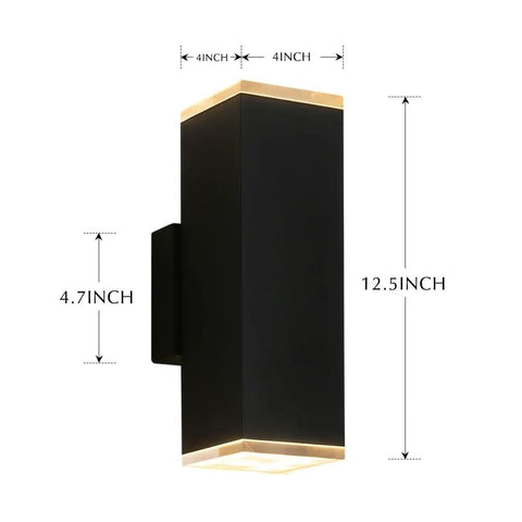 Black LED Modern Square Aluminum Outdoor Wall Light Fixture With Up Down Lighting 12W 3000K Warm White 1000 Lumens Weatherproof IP64