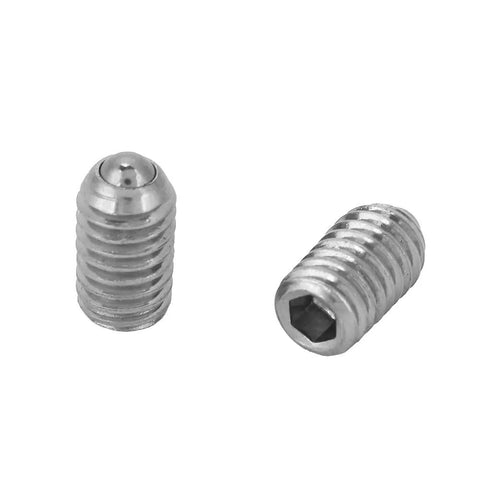 20 Piece M6 Stainless Steel Spring Ball Point Grub Screws Hex Drive Adjustable Wave Ball Plunger Stop Screw, close-up view.