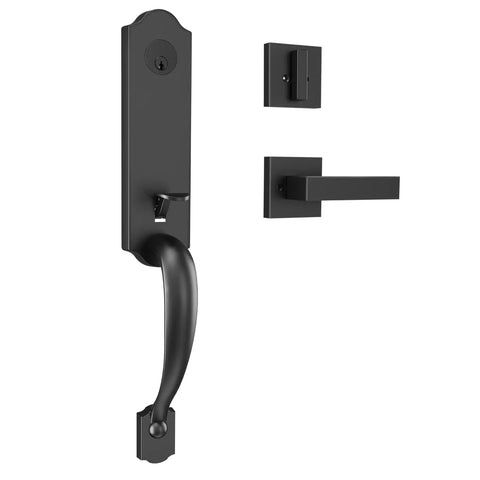 Tough As Nails Front Door Handle Set With Deadbolt And Reversible Lever In Matte Black, Exterior Single Cylinder Lockset