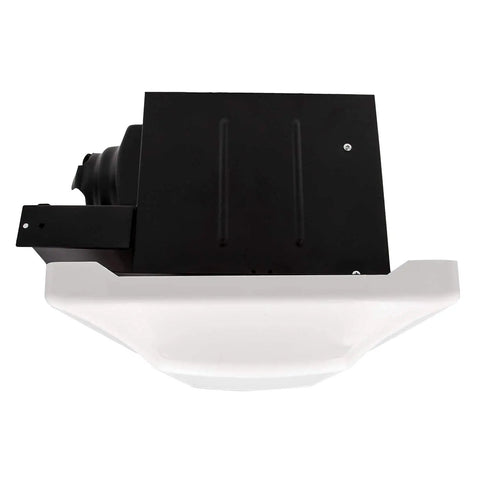 Bottom view of Super Quiet 90 CFM Bathroom Exhaust Fan With Built In LED Light, Ceiling Mounted Vent With White Grill, 4 Inch Duct Compatible.