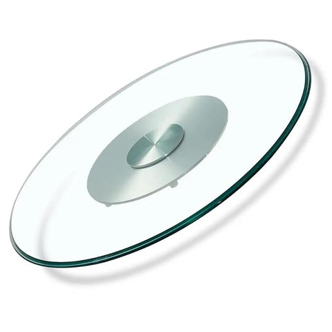 Premium Tempered Glass Lazy Susan Turntable featuring a sleek swivel design, ideal for easy meal service.