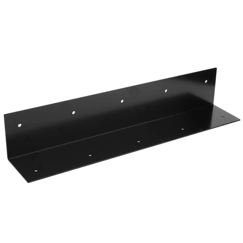 Beefy Black Corner Brackets To Beef Up Your Garden Bed 4 Pack 16 X 3 In Steel L Brackets Powder Coat Finish showing pre-drilled holes.