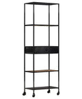 Side view of Industrial Mango Wood Bookshelf With Iron Frame, 4 Shelves And 1 Drawer, Tall 70.9 Inch Book Cabinet For Living Room