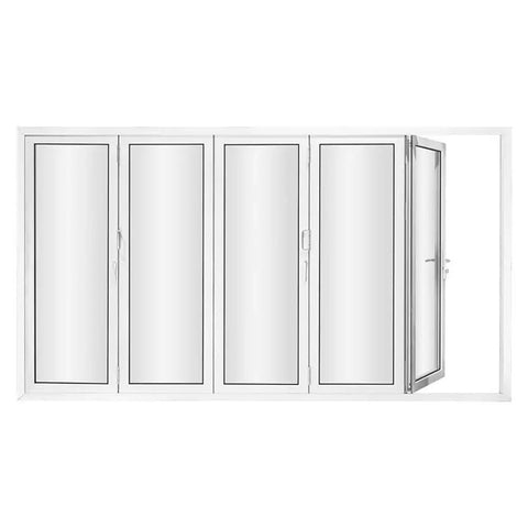 Five Panel Aluminum Folding Glass Door In White With Low E Tempered Glass And Heavy Duty Rollers, showcasing smooth operation and sleek design.