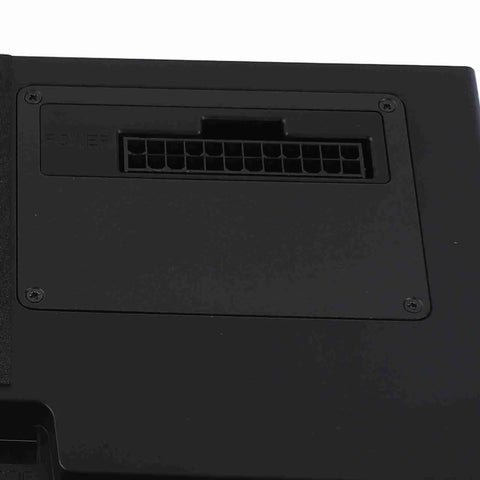 Power connector port detail on external GPU dock for Level Up Your Portable Rig With This External Gpu Dock Featuring USB 4.0 And Thunderbolt 3 Ports Plus RJ45 Ethernet And M.2 NVMe Storage For Beast Mode Laptop Gaming Console Upgrades And Seamless Performance.