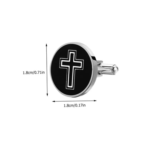 Black Titanium Steel Cross Pattern Cufflinks For Men, Dress Shirt Fasteners For Weddings And Business Formal Events, Durable Polished Cufflinks