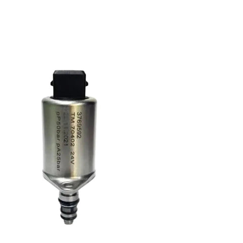 Heavy Duty 24V Solenoid Valve 376-9592 for TM70402 Excavator with a metal body and electrical connector.