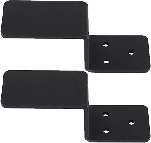 Heavy Duty Door Barricade Brackets Pair Metal Security Lock Reinforcement Kit With Pin Hole Setup showing thick black steel plates for door security.