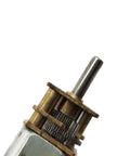 Close-up of Two Pack N20 Micro Gearbox Motor 12V D Shaft Mini Motor Reducer, showing 12mm gearbox and gear details for robotics DIY use