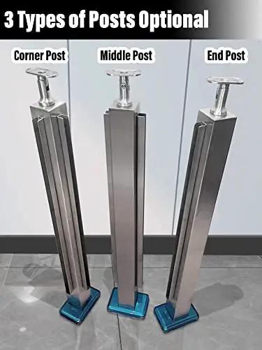 Solid 304 Stainless Steel Railing Post Kit For Decks And Staircases No Sweat Install Gonna Level Up Your Balcony Or Pool Area showing corner, middle, and end posts options.