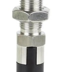 Stainless Steel Self Locking Plunger Pin With Spring Loaded Quick Pull Ring To Lock Down Tool Box Drawers Tight Built Tough For Clean Shop Setup Pro Grade M12 Fine Thread Hardware close-up view of the locking pin.