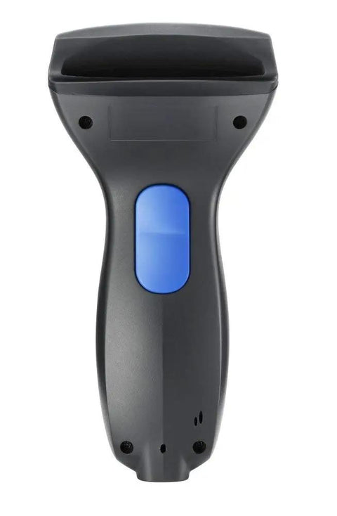 USB Barcode Scanner Linear Imager With LED Indicator For 1D Barcodes Aggressive Scan Speed Drop Resistant Up To 5 Feet Built Tough USB Plug And Play Slate Blue Black Finish, front view.