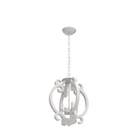 Farmhouse Rustic White Wood Orb Pendant Chandelier For Kitchen Island And Living Room Vintage Vibe 4 Light Fixture hanging.