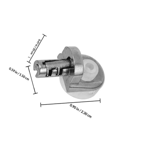 Close-up of seven-shaped 24 Pack Zinc Alloy Shelf Support Pegs For Cabinets And Cupboards with precise measurements displayed.