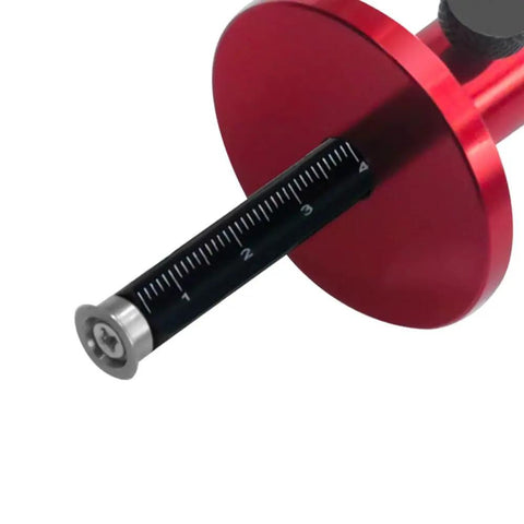 No Fuss Aluminum Wheel Marking Gauge With Quick Knurled Dial And Dual Scale Markings Pro woodworking tool showing dial and scale detail.
