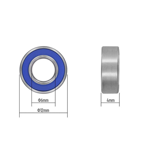 MR126-2RS deep groove bearing, blue rubber sealed, 6x12x4mm size, chrome steel, suitable for industrial machinery use.