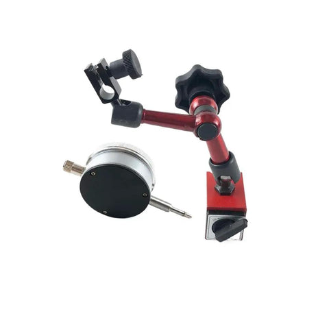 Magnetic Dial Indicator Holder Base For Dial Bore Gauge And Micrometer, Stand For Comparator Watch, Replacement Tool Mount With Rock Solid Magnetic Base For Precise Measurement And Easy Setup, red metal arm with indicator clamp