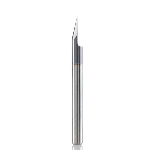 Top Shelf Carbide V Groove Router Bit Set 10 Piece High Precision Engraving Gear With Three Point Two Mm Shank, close-up of a carbide bit.