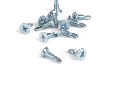 Badass Replacement Screws For 440 Series Continuous Door Hinges Satin Anodized Finish With Heavy Duty Steel Kit scattered screws on a white background.