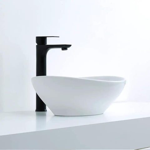 Oval Vessel Sink For Bathroom Above Counter Ceramic Art Basin In Canoe Shape 16 By 13 Inches No Overflow Hole No Faucet